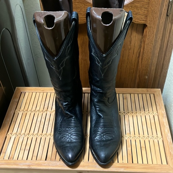 🤠🖤Vintage Dan Post Black Leather W/White Stiching Men’s Western Boots Size 8 W - Picture 1 of 8